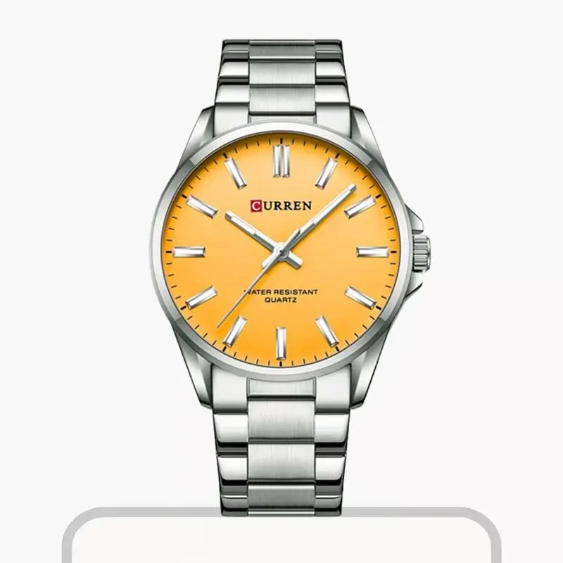 Curren Quartz Yellow Dial Men’s Watch- 9090